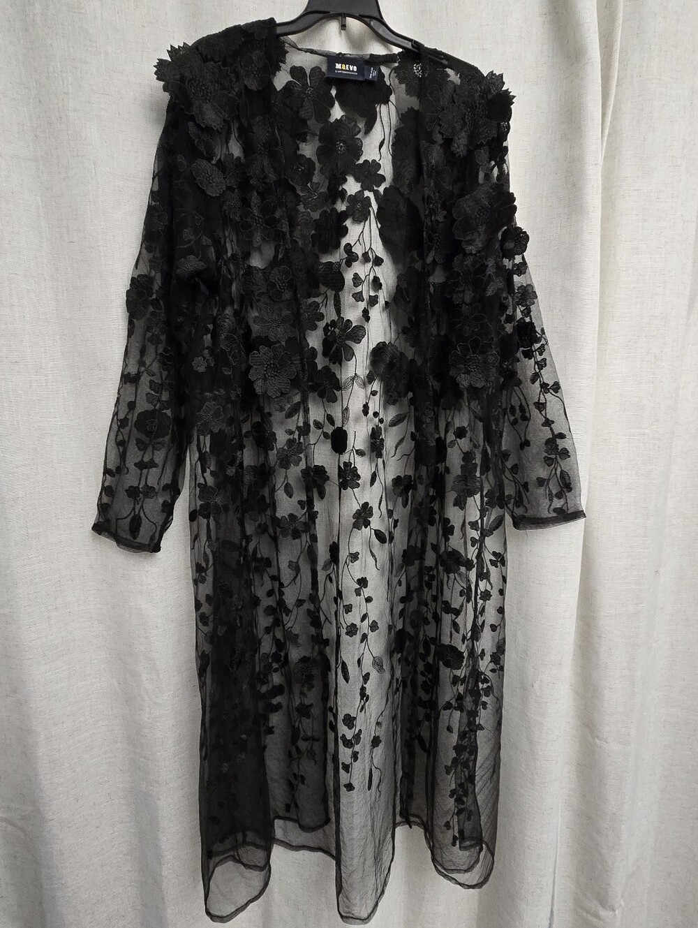 Maeve Anthropologie 3D Floral Lace Duster Black One Size
